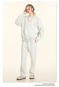 Logo personalizzato autunno inverno 345G pesante largo Casual essenziale in <span class=keywords><strong>pile</strong></span> solido foderato girocollo spessa felpa da uomo - Product Image 3