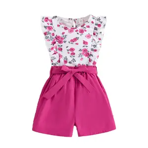 2024 New Design Summer Teen Girls Casual Clothes Sleeveless Round Neck Floral Print Vest Shorts 2Pcs Big Kids Clothing