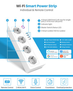 Tuya wifi thông minh Power Strip EU Anh Mỹ Power Bar nhiều ổ cắm mở rộng dây với 4 USB và 4 cá nhân kiểm soát AC Phích cắm - Product Image 2