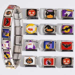 Pulsera de dijes italianos de acero inoxidable plateada, colorida, con dijes de dibujos animados bonitos, para Halloween y Pascua - Product Image 1