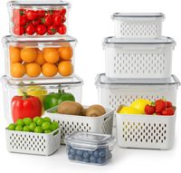 2-in-1 kleine plastic PP ecologische fruitcontainer met verwijderbare vergiet, lekvrij, voor koelkast, voorraadkast en keukenkast