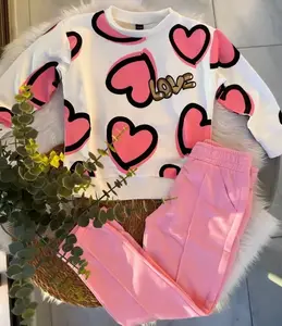 OEM Valentine's Day Toddler Girls pink love Heart Print long Sleeve Hoodie & Sweatpants 2pcs sets