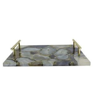 Bandeja de servicio de ágata de lujo hecha a mano con asa elegante bandeja decorativa para uso doméstico en hoteles y restaurantes - Product Image 2