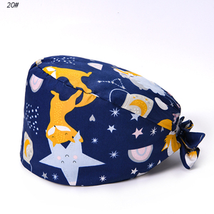 Nuevo estilo 100% algodón salón de belleza Pet <span class=keywords><strong>Hospital</strong></span> Scrub sombreros dentista enfermera gorra patrón impreso gorra quirúrgica con botón y corbata - Product Image 4