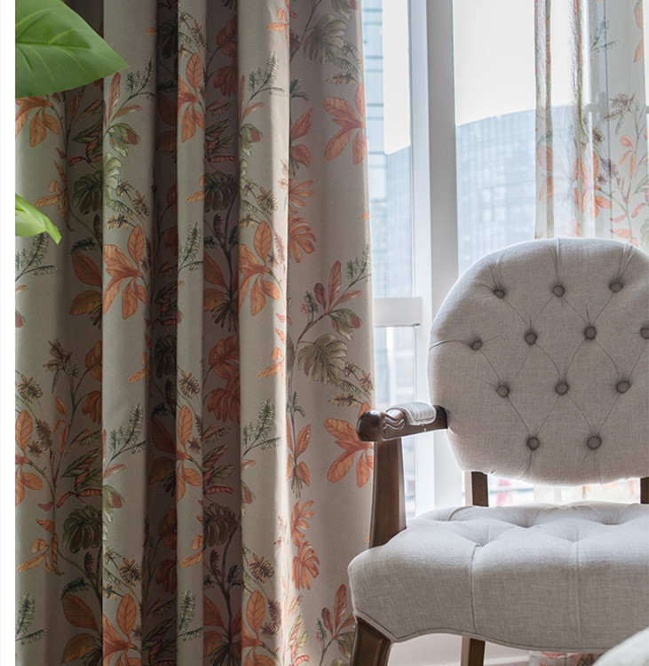 curtains for the living room High quality craft curtain Patterned orange large flower printed Shading curtain