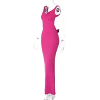 Robe maxi sans manches à col en V pour femmes, dos nu, nœud sexy, tenue Y2K pour les anniversaires, les soirées, les visites en boîte de nuit