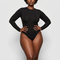 Body gainant grande taille à manches longues et dos nu, très élastique, effet ventre plat, sans coutures, en polyester pour femme adulte
