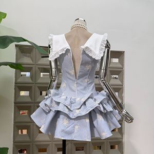 <span class=keywords><strong>Nuevo</strong></span> Vestido de Verano con Lazo en la Solapa para Mujer, Falda Corta a Rayas con Volantes, Ajustada y Rejuvenecedora - Product Image 2