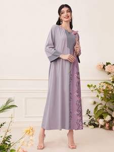 Été/Automne Robe modeste à col en <span class=keywords><strong>V</strong></span> Robe New Retro Spliced Printed Middle Eastern Muslim Fashion Ready Eid - Product Image 4