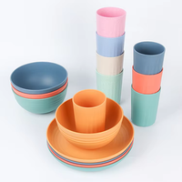 Ensemble de vaisselle en plastique réutilisable incassable vaisselle à motif de paille de blé pour le camping assiettes à dîner stockées