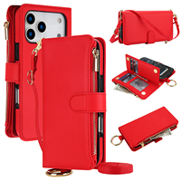 Portefeuille multifonctionnel classique en cuir PU avec chaîne, plusieurs emplacements pour cartes, sangle de poignet, sac à bandoulière pour téléphone