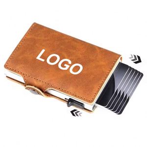 XD892 Custom Men PU Leather <b>Wallet</b> Designer Pop-Up <b>Metal</b> Aluminum Credit Card Holder RFID Shielding Safe Portefeuille Homme Cuir - Product Image 1
