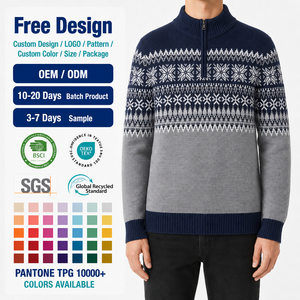 <span class=keywords><strong>Pull</strong></span> en maille à col zippé pour homme, motif flocon de neige, coloris bleu marine et gris, chaud pour l'hiver, personnalisable, fabrication directe usine OEM - Product Image 2