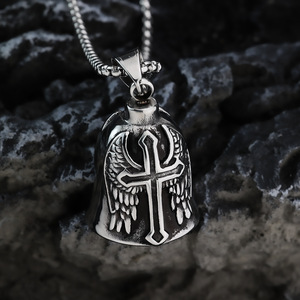 จี้กระดิ่งสแตนเลสสไตล์เรโทรพร้อมดีไซน์กากบาทอีพ็อกซี่สำหรับเป็นของขวัญเครื่องประดับสไตล์มอเตอร์ไซค์ - Product Image 3