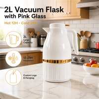 Termo de Vacío Aislado con Tapa de PP Rosa, Moderno y Portátil, de Gran Capacidad (2L), para Té y Café, Estilo Medio Oriente, Superventas