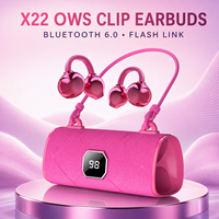 Écouteurs intra-auriculaires X22 OWS à conduction osseuse 6.0 ENC avec affichage numérique, anti-choc, ajustement auriculaire asiatique, étui LED rose