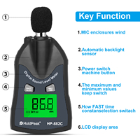 Holdpeak Hp-882c Sonomètre numérique Testeur de bruit Écran LCD Voix Décris le compteur Multimètre Moniteur Testeur de pression