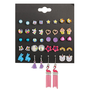 Ensemble de 20 paires de boucles d'oreilles tendance en acier, clous en forme de cœur, animaux du zodiaque, oiseaux, idéal pour offrir en occasion spéciale - Product Image 1