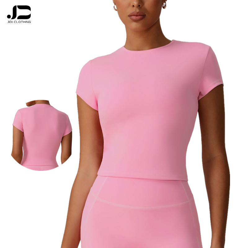 Custom logo Sports Beauty Back Top Round Neck Short Sleeve Tight Yoga Suit Fast Dry High Bounce Running T-shirt Fitness Suit