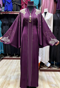 Set 2 Pezzi Abito Lungo con Scollo a V Elasticizzato in Quattro Direzioni e Strass Termoadesivi, Elegante Abito Musulmano Chiuso 2026 Dubai <span class=keywords><strong>Abaya</strong></span> Taglie Forti - Product Image 6
