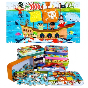 Jeu de Puzzle en Bois Personnalisé Animaux de Dessin Animé dans une Boîte en Étain, Jouet d'Apprentissage Montessori pour Tout-Petits, Éducatif Portable pour les Voyages - Product Image 1