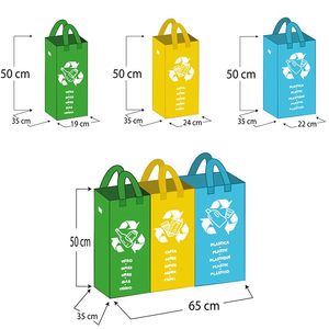 Ensemble de 3 sacs de recyclage pour verre, plastique, papier, contenants de tri réutilisables et imperméables pour la séparation des déchets - Product Image 3
