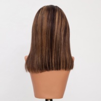 Perruque en cheveux humains sans colle, avec dentelle frontale, brune avec mèches blondes, coupe bob droite pour femmes