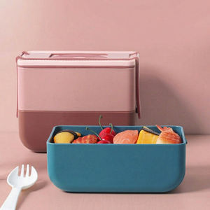 Boîte à lunch bento en plastique PP pour enfants, sans BPA, écologique, à un seul niveau, compatible micro-ondes, anti-fuite, avec couvercle en plastique, 2 compartiments - Product Image 1