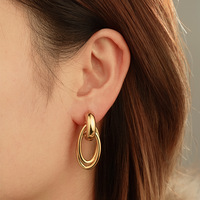 Anting Gantung Geometris Motif Bunga Bahan Stainless Steel Lapis Emas 18K Tahan Air Mewah Ringan Fashion Wanita