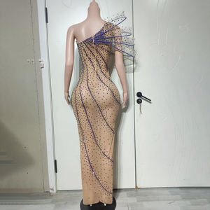 <span class=keywords><strong>Robe</strong></span> de soirée <span class=keywords><strong>chic</strong></span> et <span class=keywords><strong>glamour</strong></span> Novance Y5468 en maille transparente à une épaule, ornée de strass brillants, idéale pour les remises de diplômes - Product Image 4