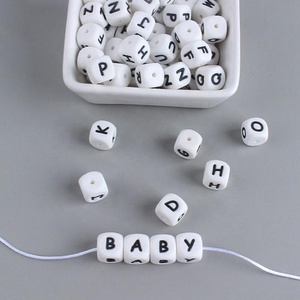 Eco Friendly 12mm Alphabet <strong>Silicone</strong> <strong>Beads</strong> Vertical Hole <strong>Silicone</strong> Square Shape Letter <strong>Beads</strong> for DIY Pacifier Chain Teether - Product Image 2