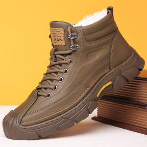 รองเท้าบูทหิมะฤดูหนาวสำหรับผู้ชาย บุขนแกะ พื้นหนา หุ้มข้อสูง หนังกันความเย็น สำหรับใส่กลางแจ้ง สีกากี - Product Image 1