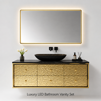Ensemble de meubles de salle de bain de luxe moderne en acier inoxydable avec miroir LED pour salle de bain d'hôtel