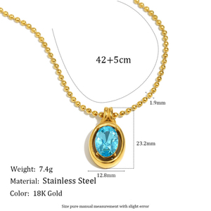 Collana con Ciondolo in Acciaio Inossidabile 316L Placcato <span class=keywords><strong>Oro</strong></span> 18K con Zirconi <span class=keywords><strong>Blu</strong></span>, Catena a Sfera Impermeabile, Gioielli per Donne - Product Image 5
