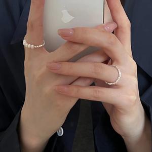 Anello di perle rotte in argento Sterling S925 anello di perle rotonde semplici bohémien da donna - Product Image 2