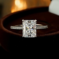Bague rectangulaire élégante en argent plaqué 3g, certifiée IGI, incrustée de diamant à haute teneur en carbone, style luxe léger et naturel