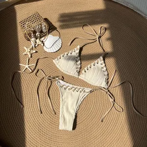 2024 Sweet Swimsuit Straps Bikini Ribbed Swimwear Sexi Lady Mini Brazilian Bikini