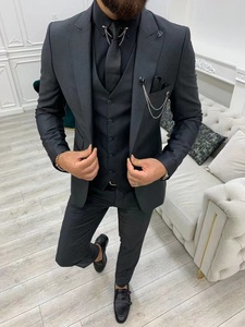 Vest, áo khoác và quần vest nam màu đen may đo ôm dáng, 3 mảnh, dành cho đám cưới năm 2022, ve nhọn, kiểu tuxedo chú rể - Product Image 3