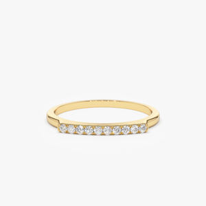 Anillo de Barra de Oro Sólido Amarillo de 14k con Diamantes Naturales de Corte Brillante de 0.11 CT, Chapado en Rodio, Estilo Étnico para Mujer, Alta Demanda - Product Image 5