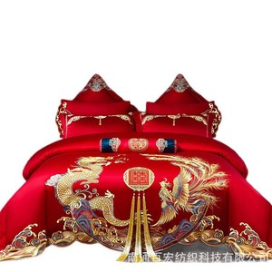 Ensemble de literie quatre pièces en coton à longues fibres 100S 1688, style chinois, motif dragon et phénix, ensemble de mariage - Product Image 5