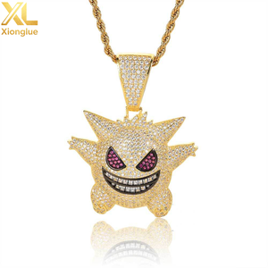 Collar de Cadena de Cobre con Circones para Hombre, Estilo Hiphop, Chapado en Oro de 18K, con Colgante de Fantasma de Dibujos Animados - Product Image 1