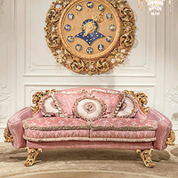 Ensemble de canapé sectionnel rose à accent français, fauteuil doré royal, style italien turc, canapé nuage, meubles pour salon