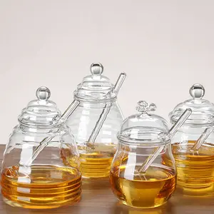 Hoge Transparante Creatieve Honingpot Met Deksel En Roerstaaf Gemaakt Van Hoog Borosilicaatglas