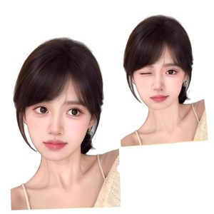 Pelucas Xingyuan con flequillo estilo retro japonés para mujer, flequillo natural con flequillo lateral, cobertura de línea capilar sin costuras, flequillo de peluca de fibra resistente al calor. - Product Image 1