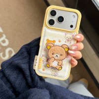 Coques de téléphone pour 17/16/15/14, mignonnes, en forme d'ours en trois dimensions, avec support, anti-chute, protection des bords souples