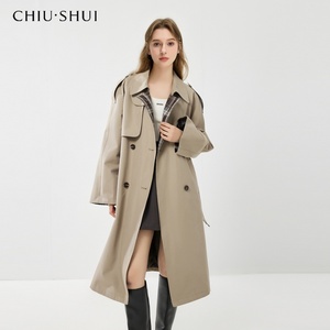 ダブルブレスト通勤ミドル丈トレンチコート帽子取り外し可能春新作エレガント英国風ラペルコート - Product Image 1