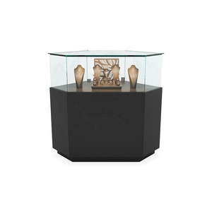 Yiree Custom Black Glass Store Exhibición de joyas Vitrina Gabinete Marco de hierro en polvo con luz LED - Product Image 1