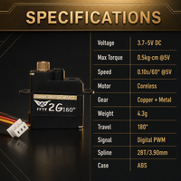 Moteur micro-servo numérique ultra-léger sans noyau avec engrenage en cuivre métallique pour Park Flyer, planeur RC, hélicoptère, queue de mini-bateau, DIY