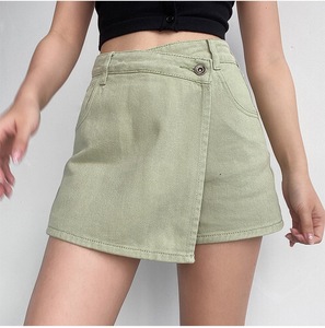 Shorts in denim a vita alta a trapezio da donna, nuovo stile estivo, design finto due pezzi, <span class=keywords><strong>eleganti</strong></span> e snellenti, <span class=keywords><strong>pantaloncini</strong></span> gonna alla moda per ragazza - Product Image 5