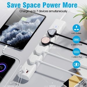 Adaptador de tira de alimentación UK de 3 salidas con puertos USB PD20W Cable de extensión con luz indicadora de interruptor y protección contra sobrecarga - Product Image 3